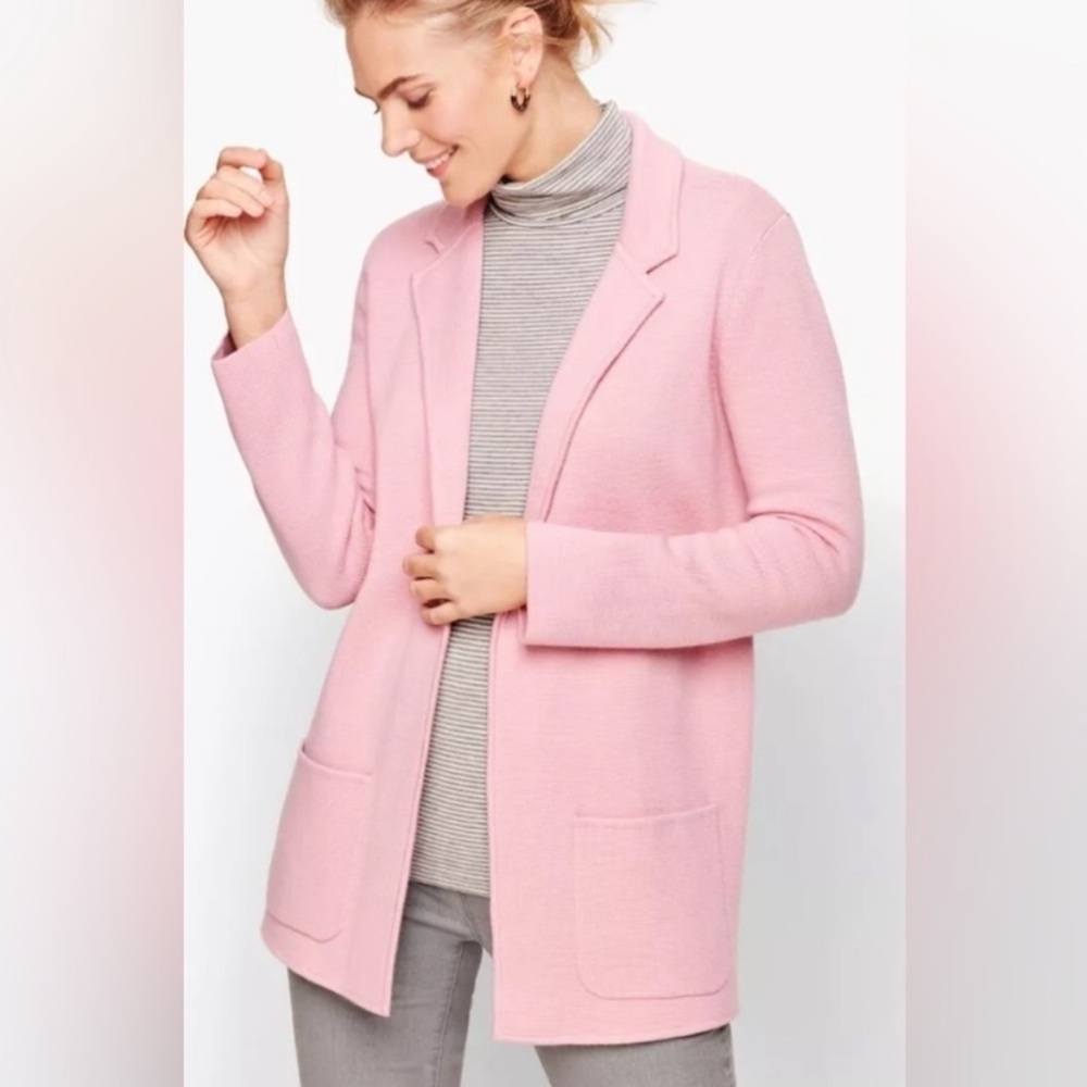 Talbots Knit Jacket Blazer Cotton Blend Single Button Blazer Shell Pink Size SP